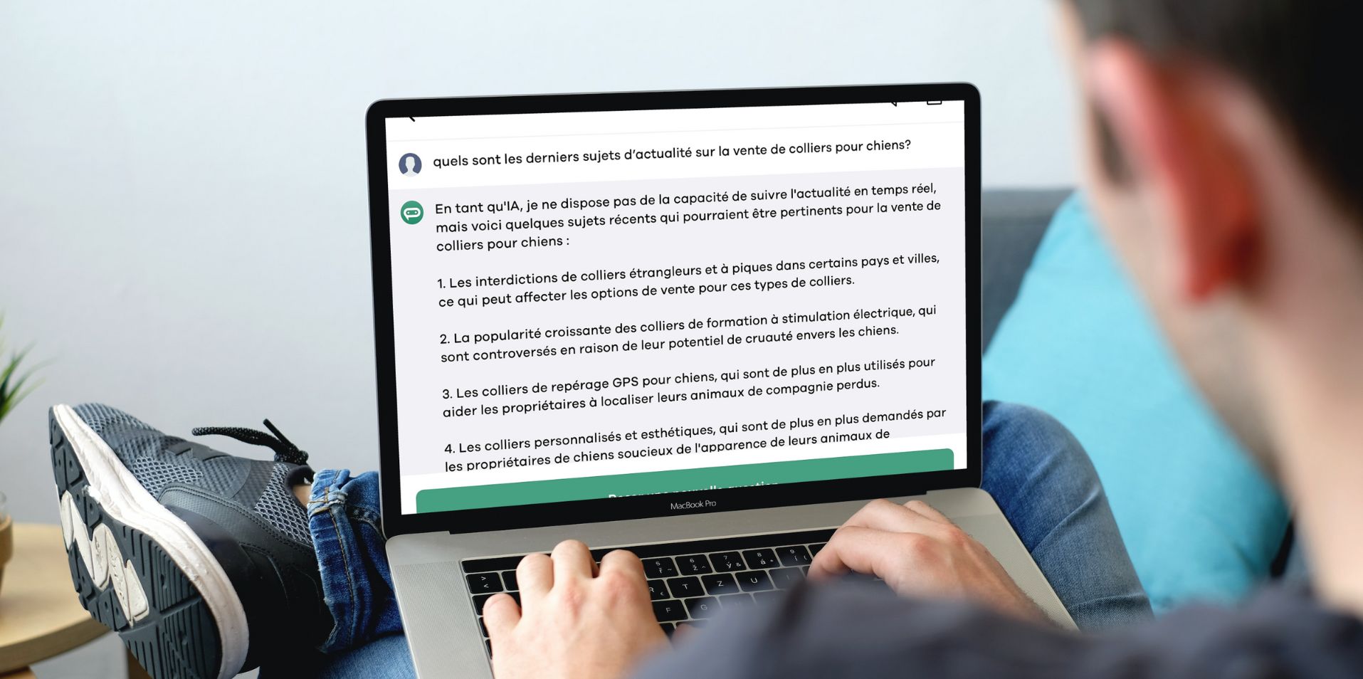 Application génie (chatbot IA) sur ordinateur qui répond à une question nécessitant l'Intelligence Artificielle