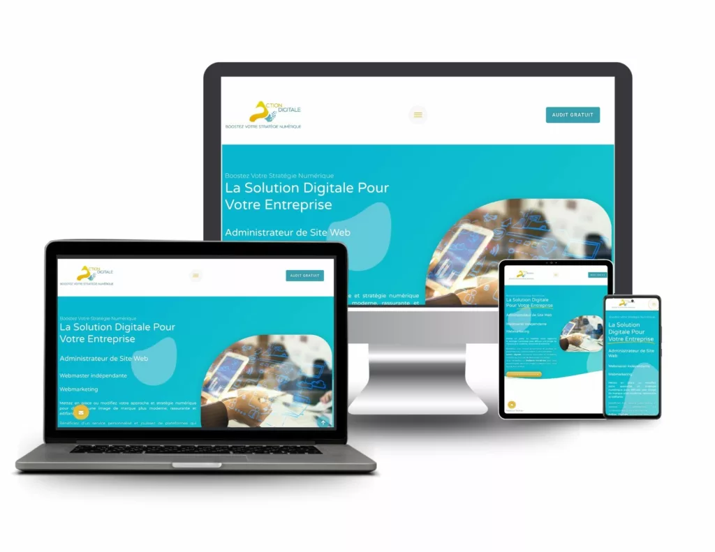 4 ecran avec le même site responsive: iMac, ordinateur portable, tablette et smartphone